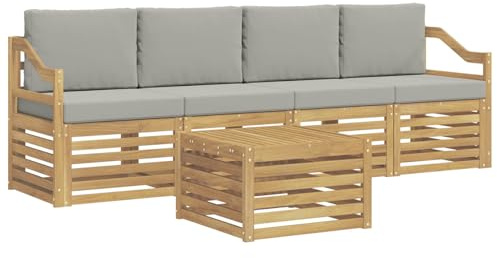 vidaXL Outdoor-Sofagarnitur 5 pcs Weiß und Hellgrau Polyester, Garten Lounge-Sofa, strapazierfähige Außensitzgruppe, modernes Terrassenmöbel, bequemer Wohnbereich