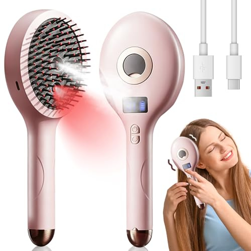 Kopfmassagegerät Elektrisch, 3-in-1 Massagebürste Haare, 650nm Rotlicht Haarpflege, Hochfrequente Vibrationsmassage, Kopfhaut Massagebürste Mit Essenzsprühfunktion, Für Haarwuchsförderung (Rosa)