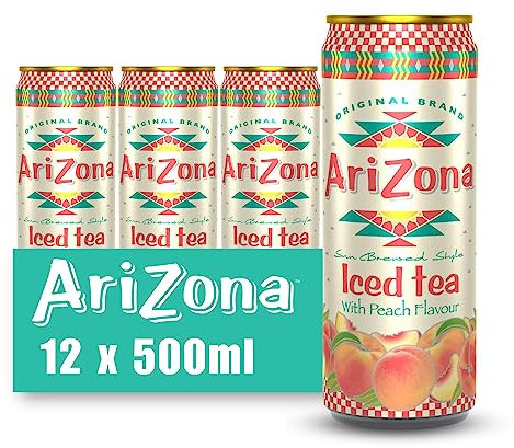 Arizona Peach Iced Tea, Pack of 12 x 500ml Cans, Delicious Fruit Tea Drink, No Artificial Colours or Preservatives