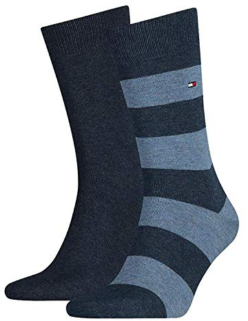 Tommy Hilfiger Herrensocken Doppelpack Uni/Ringel Jeans Größe 43-46