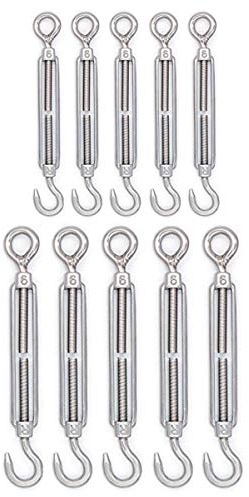 10pcs M6 Turnbuckles Best 304 Stainless Steel OC Hook Eye Wire Rope Tension-M6