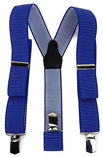 TigerTie Unisex Hosenträger in Y-Form mit 3 extra starken Clips - Farbe in blau royal weiß gepunktet - hochwertige Verarbeitung - Breite 35 mm