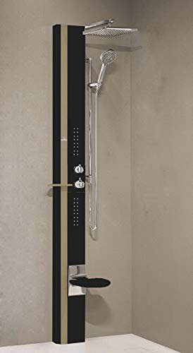 Colonna Doccia Novellini Line 1 Idromassaggio Idro Attrezzata Miscelatore Termostatico Colore Sedile Nero Opaco Fascia Mensola Tortora Misura 22x57,5xH215 cm