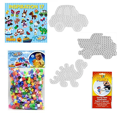 My First Hama Maxi Bügelperlen Starterset 5 - (3 Stiftplatten,600 Perlen,Vorlagenheft,Bügelpapier)