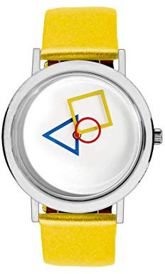 Aristo - Damenarmbanduhr im Bauhausstil mit gelbem Lederarmband und weißem Ziffernblatt - 100 Jahre Bauhaus Jubliäum - Made in Germany