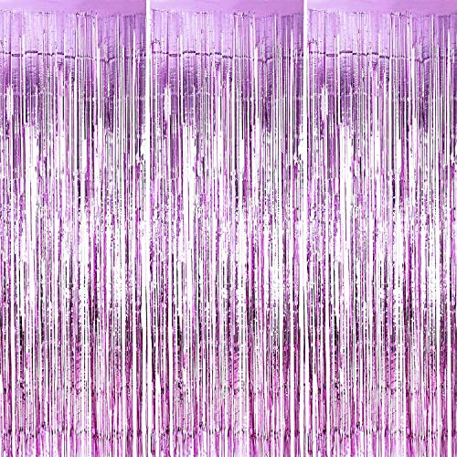 2M-3M Foil Fringe Tinsel Shimmer Curtain Door Wedding Birthday Party Decorations (3m, Light Purple)