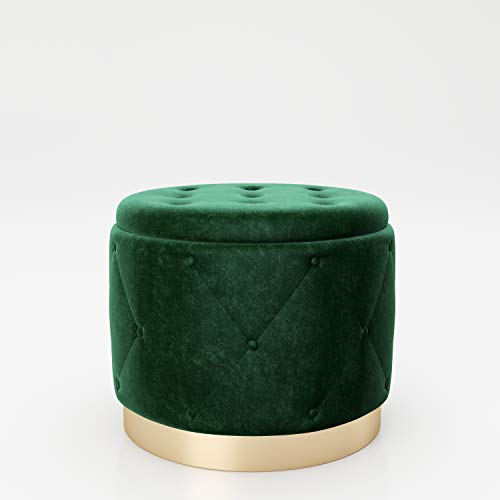 PLAYBOY Pouf mit Stauraum, goldenem Metallfuss, Samtbezug mit Chesterfield-Optik in Grün, Sitzbox mit abnehmbaren Deckel, Ottoman, Fussablage, Retro-Design, Club-Stil, Anthrazit, Samt, Stoff
