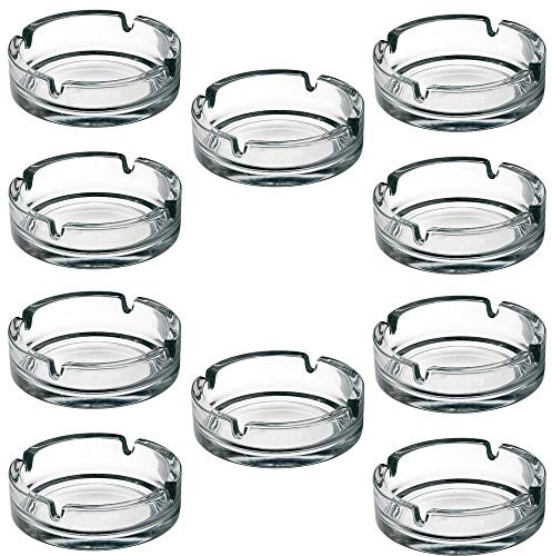 Jazooli Glass Ashtrays for Cigarettes Round Outdoor Solid Simple and Practical Transparent Portable Decorative Modern Ashtray for Home Office Indoor Outdoor Pubs Patio Use, Pack of 10