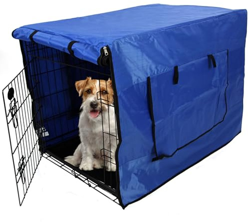 Easipet Dog Cage Cover, 42 inch, Blue, Waterproof Polyester with Mesh Windows