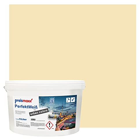 Preismaxx Perfektweiß urban colors, bunte Wandfarbe, beige, champagner, champagne 5L, Innenfarbe, hohe Deckkraft Klasse 2, matt