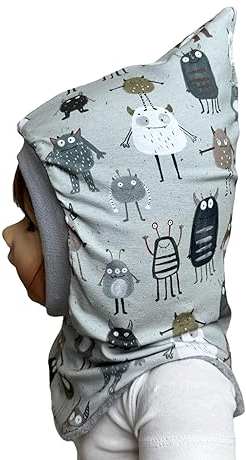 Schlupfmütze mint monster,Mütze und loop, Jersey Fleece Gr 40-56 kindermütze, halssocke, mütze baby junge schalmütze