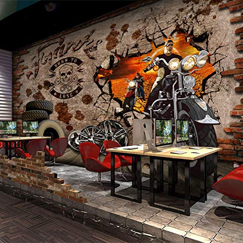Fototapete Tapete 3D Tapetenwand Europa Und Die Vereinigten Staaten Retro Ziegel Wandbild Punk Harley Motorrad Tapete Wifi Hintergrund Wand Bar Tapete Ktv Nahtlose Wandverkleidung-350Cmx245Cm