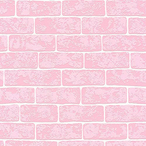 BRICOFLOR Papier peint original brique rose | Tapisserie imitation brique rose pour chambre de fille | Papiers peints tendances pour chambre à coucher