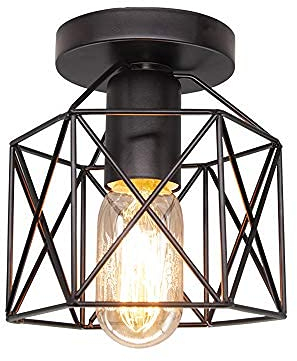 Vintage LED Deckenleuchte Schwarz Eisen Käfig Oberflächenbefestigung Licht, für Küche Schlafzimmer Balkon Bar Deckenleuchten, E27 (Lampe nicht enthalten)