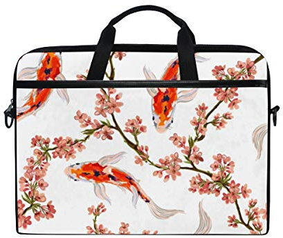 RXYY 14-14.5 inch Laptop Case,Tropical Japanese Koi Fish Floral Flower Pattern Laptop Computer Sleeve Bag Protective Shoulder Bag Carrying Case Briefcase for Office Women Men