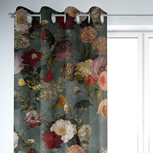 SCHÖNER LEBEN. Vorhang Samt Vintage Rosen Blumen Mint 245cm oder Wunschlänge, Aufhängung:Ösen