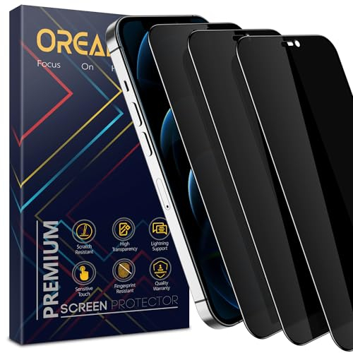 Orealgut für iPhone 12 Pro/iPhone 12 für Panzerglas Sichtschutz, 9H+ Schutzglas Bruchsicher, Premium 26°Blickschutzfolie, [Auto-Installation] 100% Staubfrei, Full Screen Privacy Schutzfolie, 2 Stück