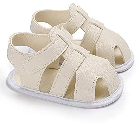 Chaussures Bébé Garçons Fille Été Antidérapant Sandales de Plage en Cuir Chaussures Bout Ouvert Semelle Souple pour Nouveau-né Chaussures Nu-Pieds Premier Pas Décontracté (Blanc, 12-18Mois)