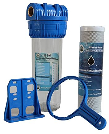 Wasserfilter Gehäuse Set Filtergehäuse 10 Zoll x 3/4 IG + AKTIVKOHLE BLOCK Filter Hauswasser Trinkwasser Werk Garten Wasser Brunnen Zisterne Küchen Pool Vorfilter Osmose