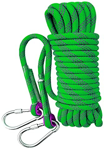 QHY Kletterseil 12mm Hochfestes Sicherheitsseil Rettungsseil Mit Karabiner Statisches Kletterseil Allzweckseil Festmacherleine Heavy Duty Seil Leine Outdoor (Color : Green, Size : 60m*12mm)