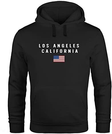 Neverless® Hoodie Herren Bedruckt Schriftzug California Los Angeles USA Amerika Flagge Fashion Streetstyle schwarz XXL