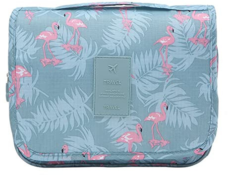Kulturtasche zum Aufhängen,Aufbewahrungstasche,Kosmetiktasche Schminktasche für Damen und Herren,Wasserabweisende Waschtasche Reise Waschbeutel,Makeup Tasche (Marineblauer Flamingo)