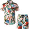 LucMatton Herren 2 Stück Blumen Hawaiian Outfits Sommer Casual Blumen Print Kurzarm Button Down Hemd und Shorts Set Rosa Grün Mittel