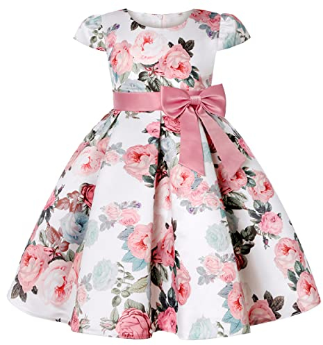 BUNNY LULU Mädchen Kleid mit schräger Schulter, Brautjungfer, Hochzeit, Prinzessin, Kinder, Schleife, Geburtstagsball, Party, Show, Abend, Lavendel.(Rosa,7-8 Jahre)