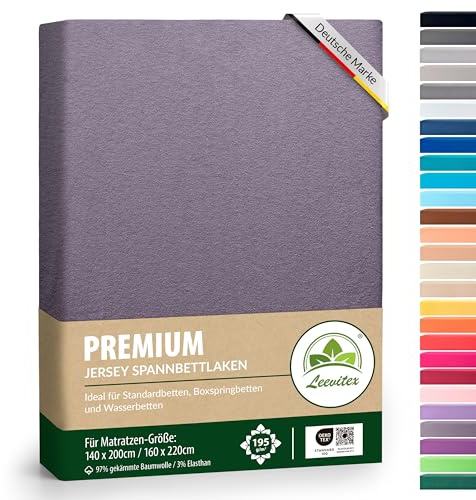 Premium Spannbettlaken, extra schwer und dick, 97% Mako-Jersey-Baumwolle und 3% Elasthan, auch Boxspringbett geeignet, 140 x 200-160 x 220 cm, Platingrau