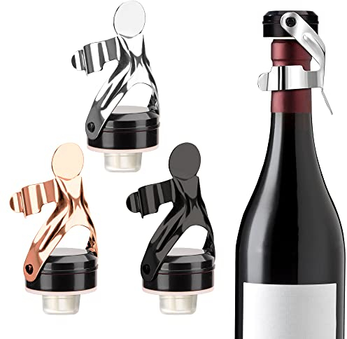 Bottle Stoppers Champagne Stopper with Lever Wine Bottle Stopper for Champagne Wine Collection Pack of 3 Silver Rose Gold Black