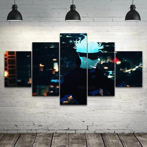 VEYEBZ 5 Stück Gerahmte Leinwand Malerei Kunst Abstrakte Modulare Poster 100×50Cm, Anime-Jujutsu-Kaizen, Gojo-Satoru Familie Schlafzimmer Wohnzimmer Dekor Möbel Hd Wandbild Drucken Geschenk