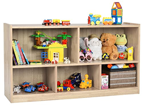 DREAMADE Kinderregal aus Holz, Spielzeugaufbewahrung Bücherregal für Kinder, Spielzeugregal für Kinderzimmer Spielzimmer und Kindergarten, 111 x 30 x 61,5 cm (Natur)