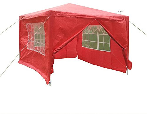 PE Garden Gazebo Marquee Canopy Party Tent 3 x 3m 120g Waterproof Outdoor Gazebo (Red)