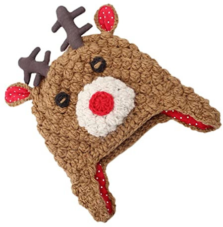 GALPADA Weihnachtsmütze Für Kinder Weihnachten Weihnachtsbabymütze Geweih-babymütze Weihnachtshirschmütze Hirsch Gestrickte Mütze Baby-weihnachtsmütze Winter Neugeboren Kindermütze Garn