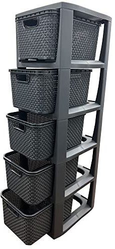 Grey Rattan 5 Drawer Storage Basket Commodes Tower Unit, Schools, Home, Offices Storage Solution (1)