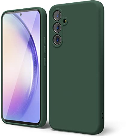 oakxco for Samsung Galaxy A54 5g Phone Case Liquid Silicone, Cute Thin Slim Soft Rubber TPU Plain Smooth Gel Cover for Women Girl, Matte Solid Protective & Shockproof, Dark Forest Green