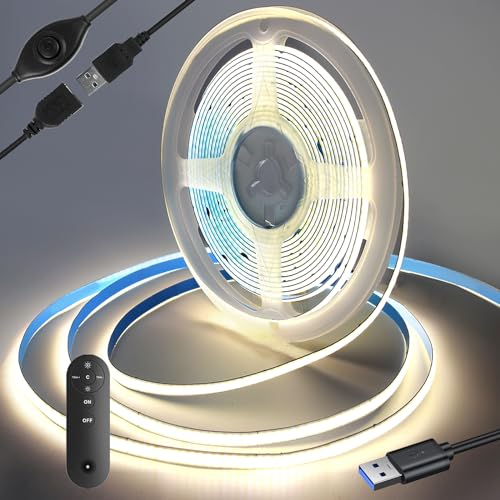 Yamlten LED strip 2m 5V COB LED Streifen mit RF Fernbedienung,4000k Middium Weiß,320 LEDs/M Dimmbar LED Strip,LED Band für TV Hintergrundbeleuchtung,Computer,Schrank,Schlafzimmer.