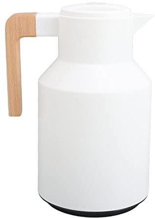 Kuuleyn Carafe à Café Thermique, Carafe à Café Isotherme Pichet, Carafe à Café 1000 ML Manche en Bois Double Paroi Rétention de la Chaleur sous Vide Carafe à Café Thermique pour Jus(Blanc)