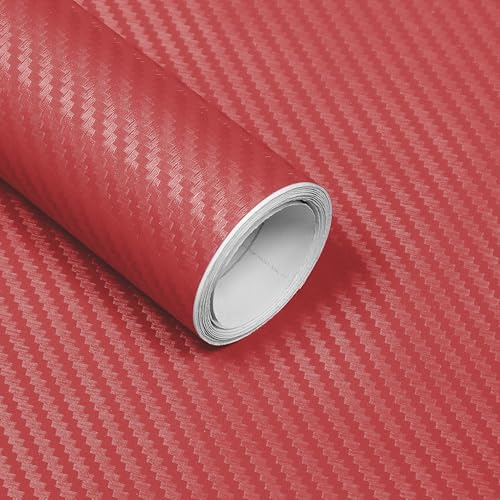 Lypumso 3D Red Carbon Fiber Vinyl Wrap, Car Wrap Film Roll with Air-Release Technology for DIY Use, Car Auto Decal Exterior and Interior Wrapping Film, Vehicle Self Adhesive Sticker(1FT x 10FT)