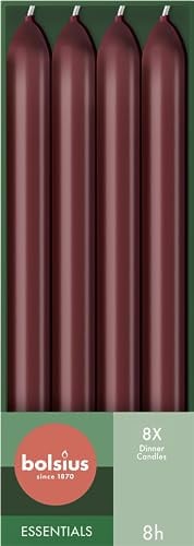 Bolsius Glatte Stabkerzen - Bordeauxrot - Set 8 Stück im Karton - 24 cm - Länge Brenndauer 8 Stunden - Unparfümierte - Enthält Natürliches Pflanzenwachs - Ohne Palmöl