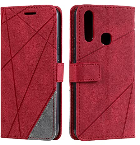 Vankii Kompatibel mit Vivo Y11/Y12/Y15/Y17/Y3/Y3S Hülle, Handyhülle Vivo Y11/Y12/Y15/Y17/Y3/Y3S, Flip Wallet PU Leder Brieftasche Tasche Case Klapphülle Klappbar Schutzhülle Lederhülle(Rot)