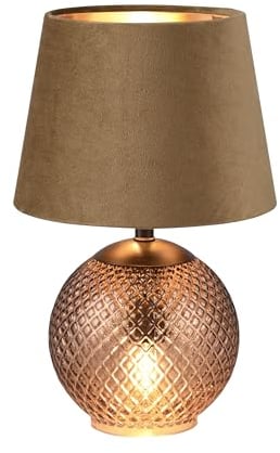 Reality Leuchten Tischleuchte Jonna R51242013, Sockel Glas amberfarbig, Schirm Samt Braun/goldfarbig, exkl. 2x E14