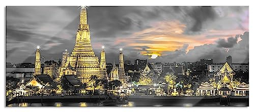 Pixxprint Glasbild Panorama, Wandbild aus Echtglas, Tempel Bangkok Thailand, 100x40 cm, inkl. Aufhängung und Abstandshalter
