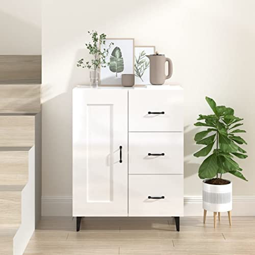 Homgoday Sideboard 69.5 x 34 x 90 cm in Gloss White Multilayer Wood, Wardrobe Cabinet, Shelves for Indoor Wardrobe, Garden Furniture, Broom Holder for Indoor Bathroom Home