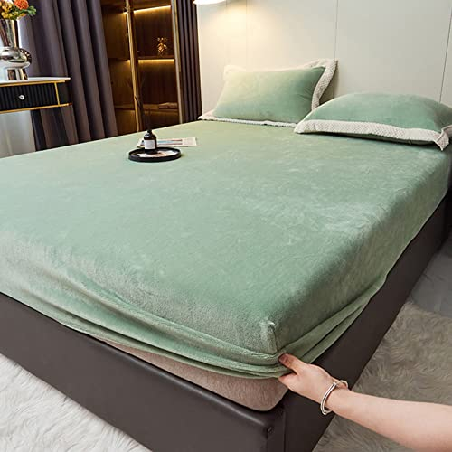 JIALIANG Flanell bettlaken Warme Spannbettlaken Cashmere-Touch 180x200cm+30cm Boxspringbett Topper Flauschige Warme Samt Boxspringbett Spannbetttuch Leintuch Cashmere Touch Grün