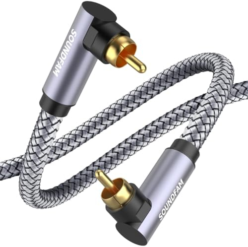 SOUNDFAM Cable de Subwoofer de 90°, Cable RCA en Ángulo Recto, Cable Coaxial de Audio Digital RCA (Gris, 3m)