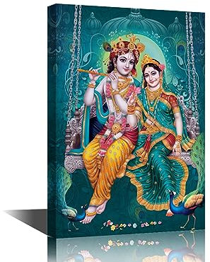 TISHIRON Leinwand-Kunst, Lord Radha Krishna, Bilder für Wohnzimmer, Hindu-Gott, Wandposter, Indien, religiöse Kultur, Kunstdrucke mit Rahmen, Wanddekoration für Wohnzimmer, Dekoration, 45,7 x 30,5 cm