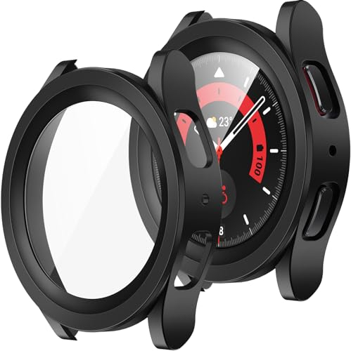 ZZDZZ 2 Pièces Coque Compatible avec Samsung Galaxy Watch 5 Pro 45mm Protection Écran, Ultra Mince PC Housse de Protection Anti Rayures pour Galaxy Watch 5 Pro 45mm (Noir+Noir)