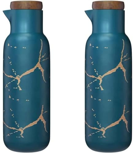 VollfitYYu Dispensador de aceite de cerámica con aspecto de mármol, juego de 2 botellas de aceite, vinagre, 380 ml, recipiente para aceite de oliva, vinagre para cocina, restaurante, barbacoa (verde)