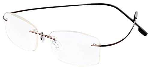 ABETOS Randlose Lesebrille Titan Herren Damen Ultra Leicht Klein Randlos Metall Lesehilfe Sehhilfe Mode Komfortable Rechteckig Rahmenlose Lesebrillen (Braun+2.5)